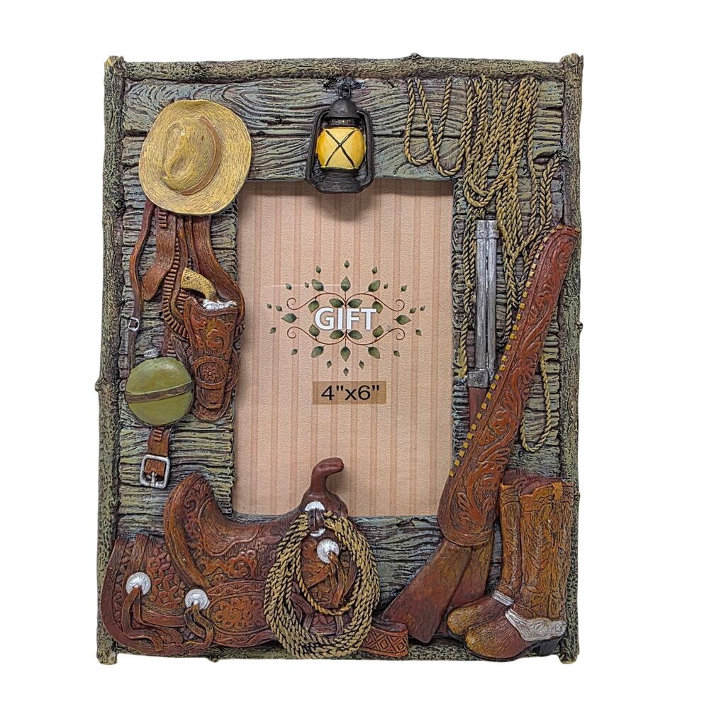 Vintage Western Cowboy 4x6 Picture Frame Saddle Boots Ranch Decor